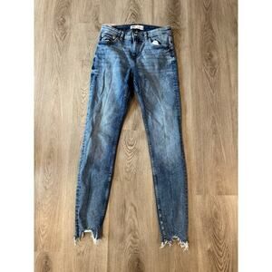 Zara Women's Mid-Rise Skinny Ankle Frayed Hem Jeans Fly Button Zip Blue Size 4